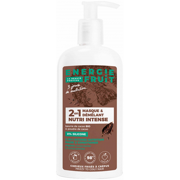2en1 Masque Démêlant Nutri Intense Beurre de Cacao Bio et Poudre de Cacao 